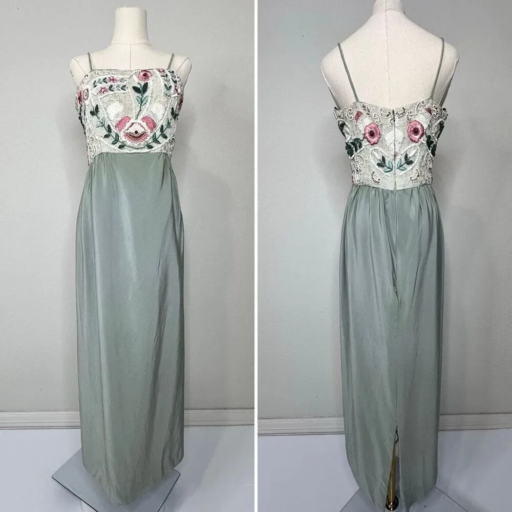 Vintage Richilene Beaded Jacket Silk Slip Dress Set Embroidered Formal XS/ S
